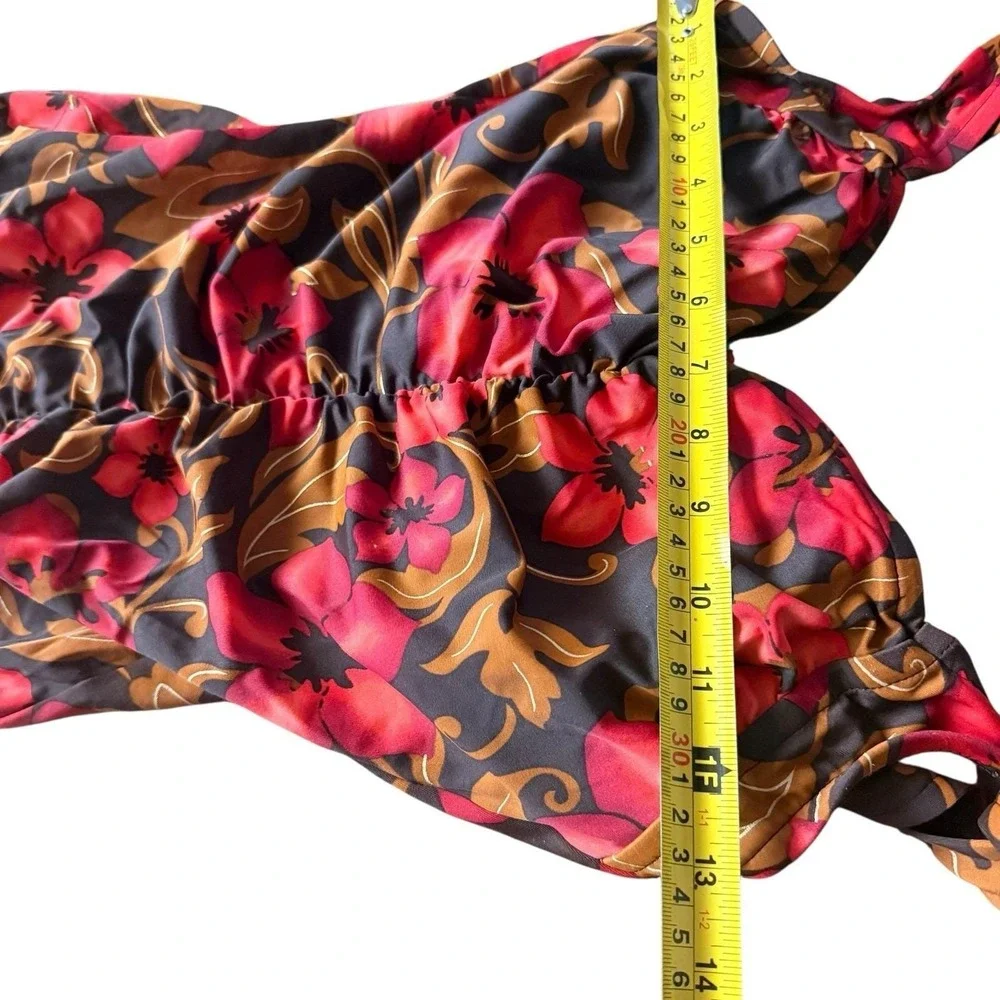 Vintage Maxine Swimsuit Size 12‎ One Piece Hawaiian Floral Brown Red Ruched